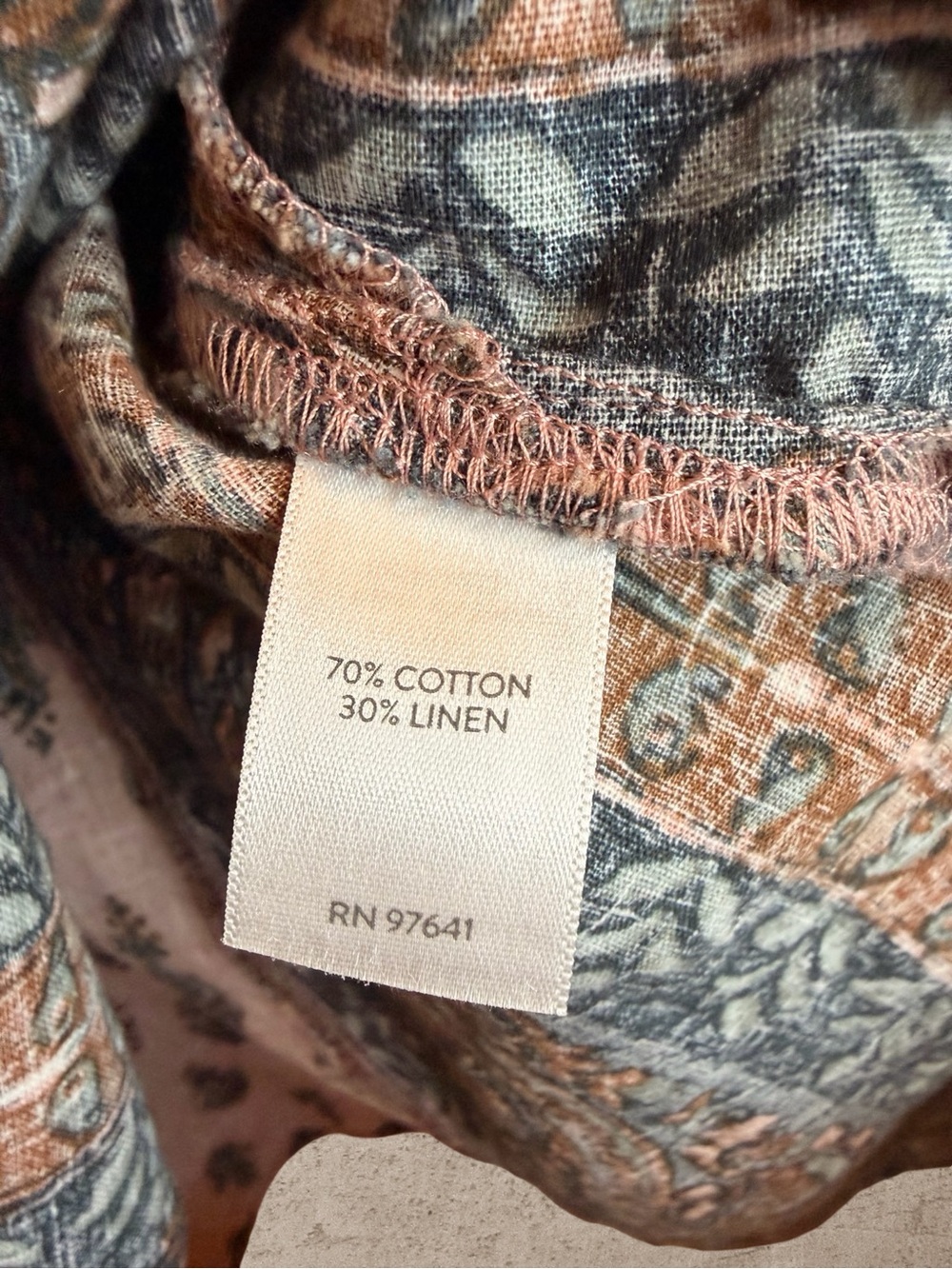 Pure Jill Block Print Lagenlook Boho Tunic Pink Navy Cotton Linen 2X - Picture 7 of 7